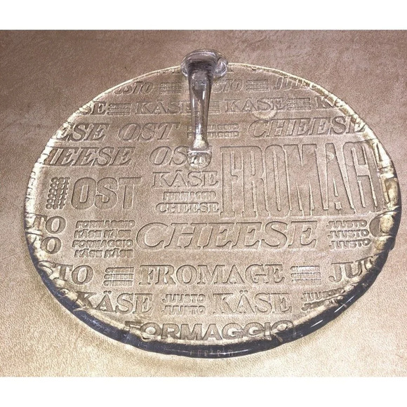 Kosta Boda Art Glass Ice Plate Cheese Platter Handle Cheese Names. 9.5" - Picture 1 of 9